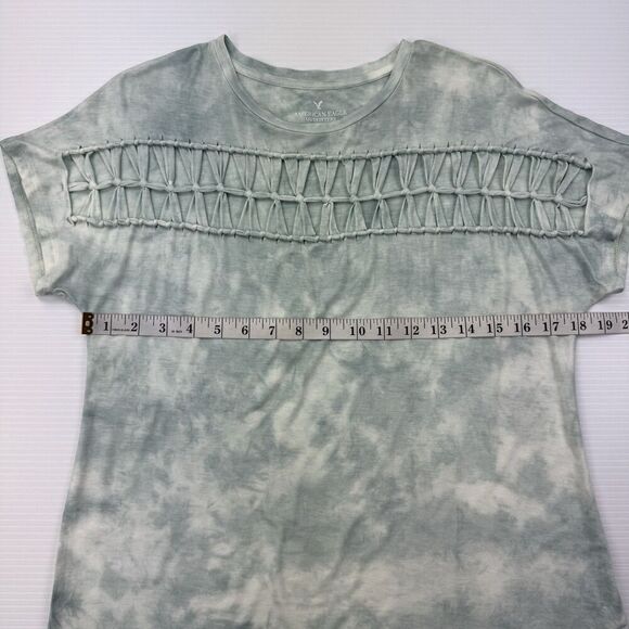 American Eagle Green Tie Dye Cut Out Front Tee Shirt Women’s Small Boho Top - Picture 6 of 7